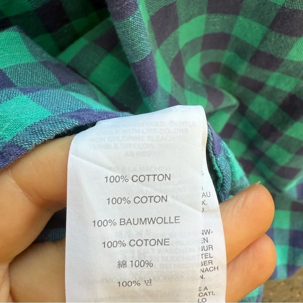 J CREW Women’s Green Blue Plaid Check Cotton Pull Over Blouse Shirt Size 4